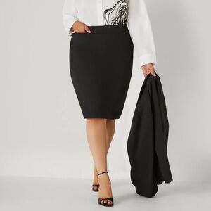 NWT Ashley Stewart Flawless Fit Power Ponte Pencil Skirt Black 18 Workwear